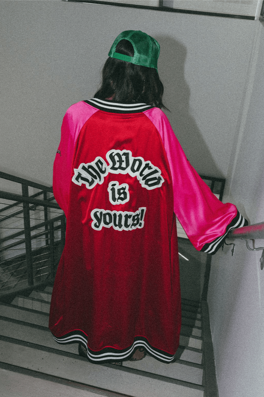 Take Up Space Kimono Bomber in Red + Pink - Dressed in Lala