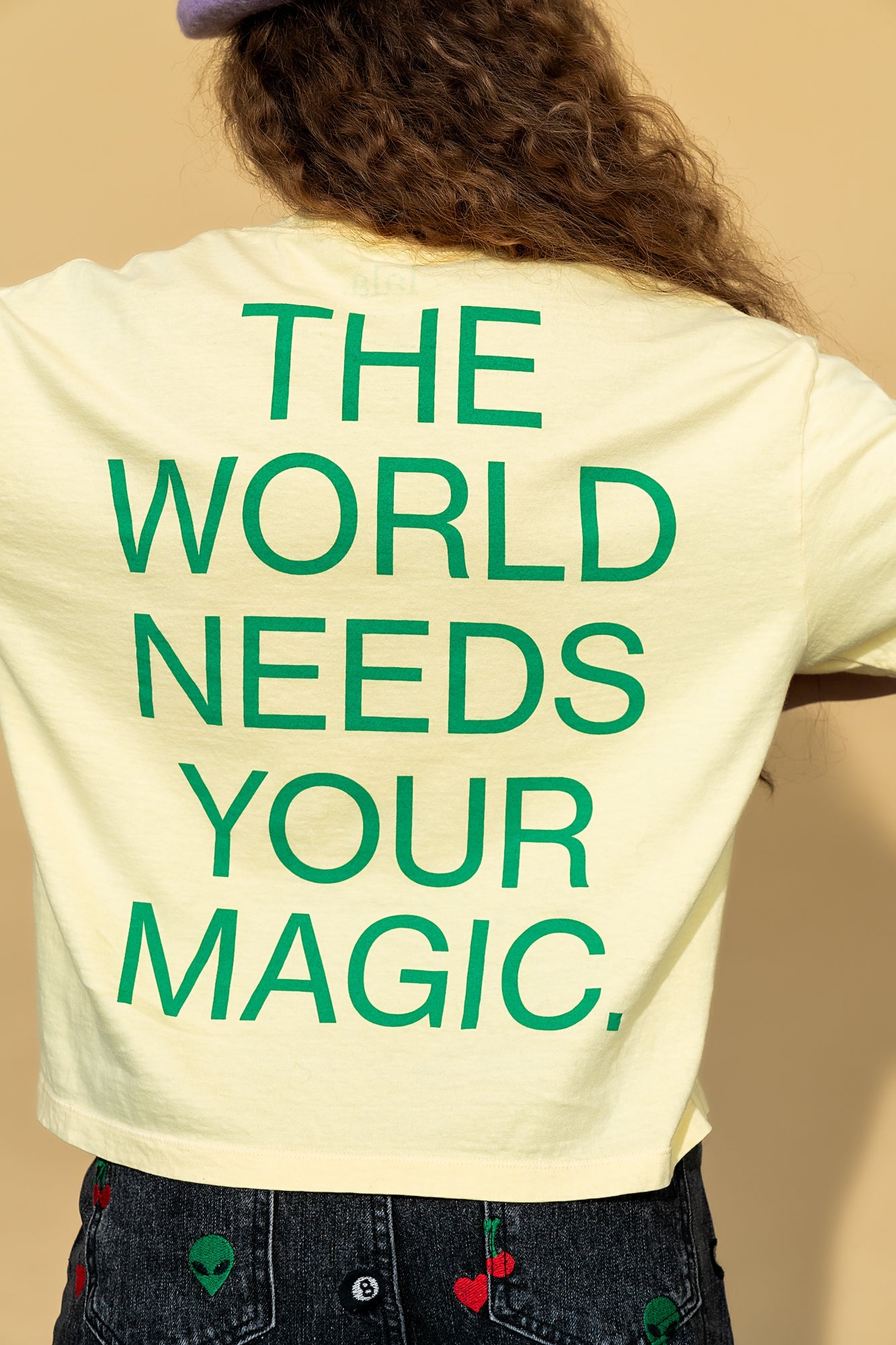 The World Needs Your Magic Crop Tee in Butter Yellow + Green - Dressed in Lala