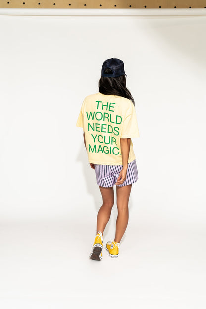 The World Needs Your Magic Crop Tee in Butter Yellow + Green - Dressed in Lala