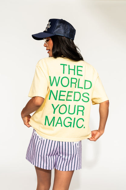 The World Needs Your Magic Crop Tee in Butter Yellow + Green - Dressed in Lala