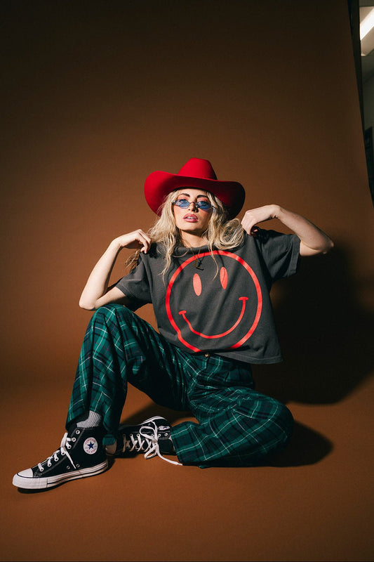 The World Needs Your Magic Crop Tee in Vintage Charcoal + Red - Dressed in Lala