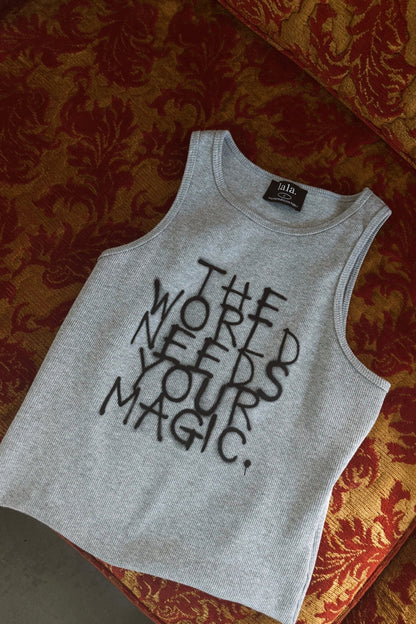 The World Needs Your Magic Graffiti Tank in Grey - Dressed in Lala