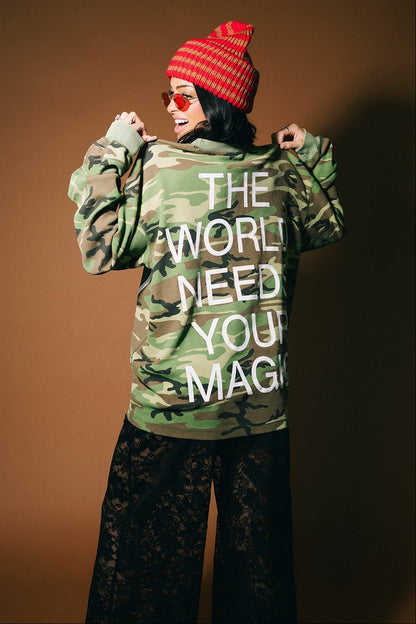 The World Needs Your Magic Oversized Camo Thermal - Dressed in Lala