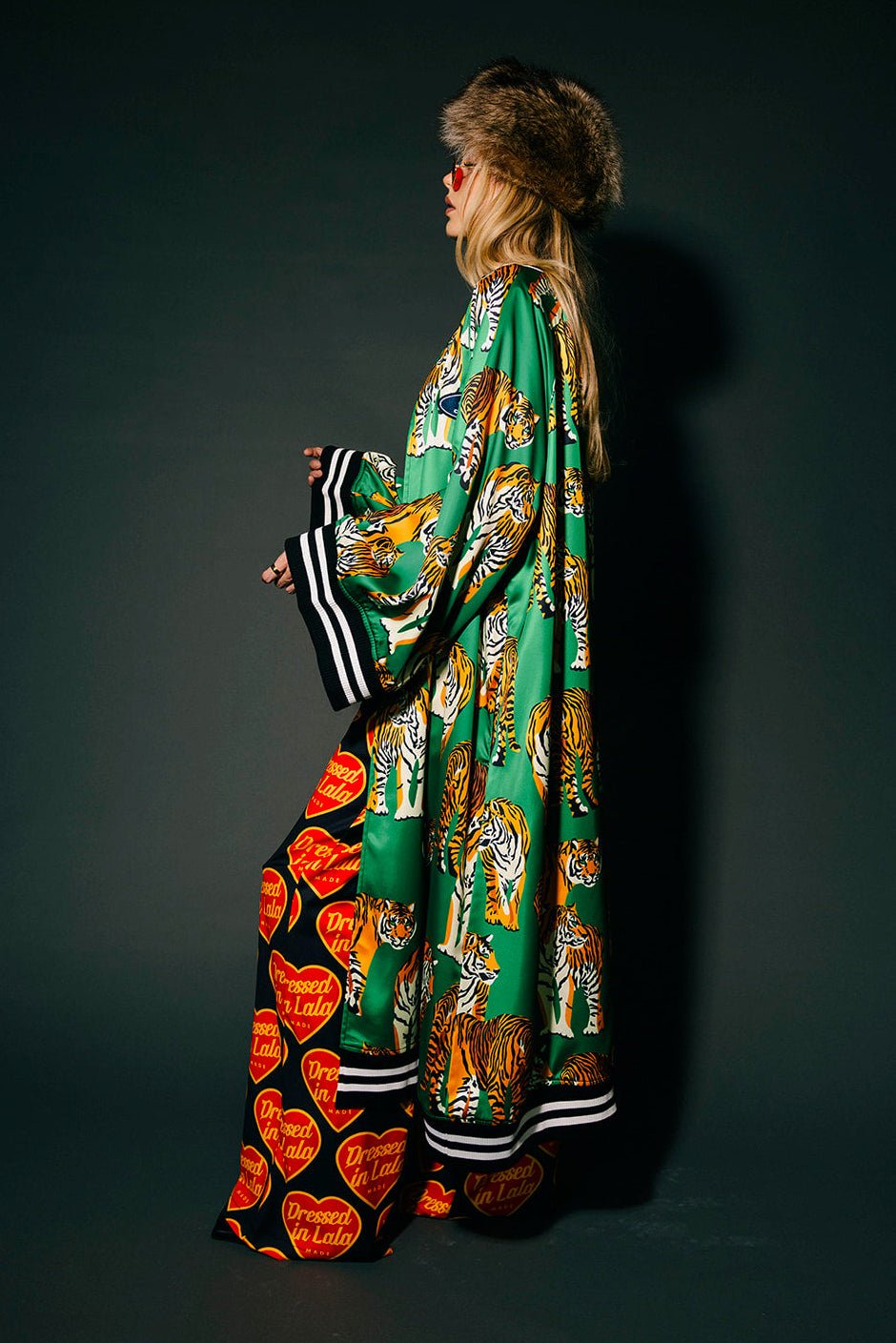 Tiger Tales on Green Kimono Bomber - Dressed in Lala