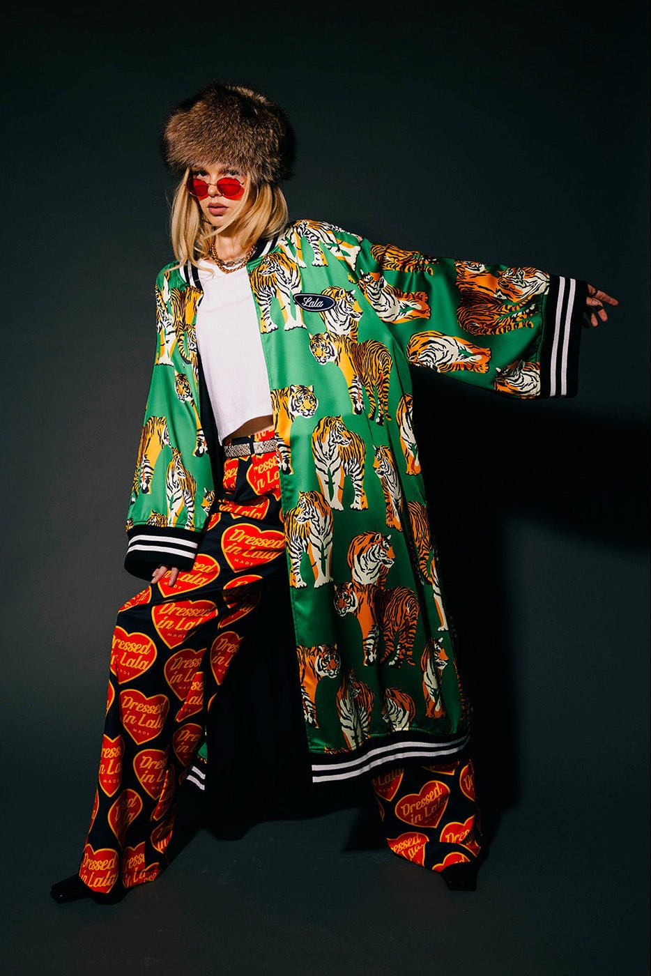 Tiger Tales on Green Kimono Bomber - Dressed in Lala
