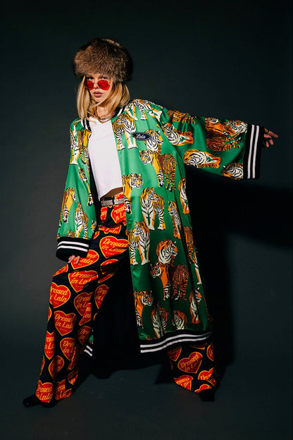 Tiger Tales on Green Kimono Bomber - Dressed in Lala