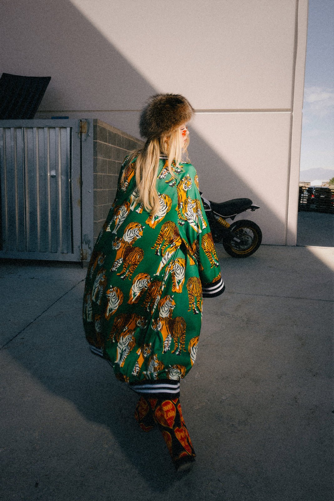 Tiger Tales on Green Kimono Bomber - Dressed in Lala