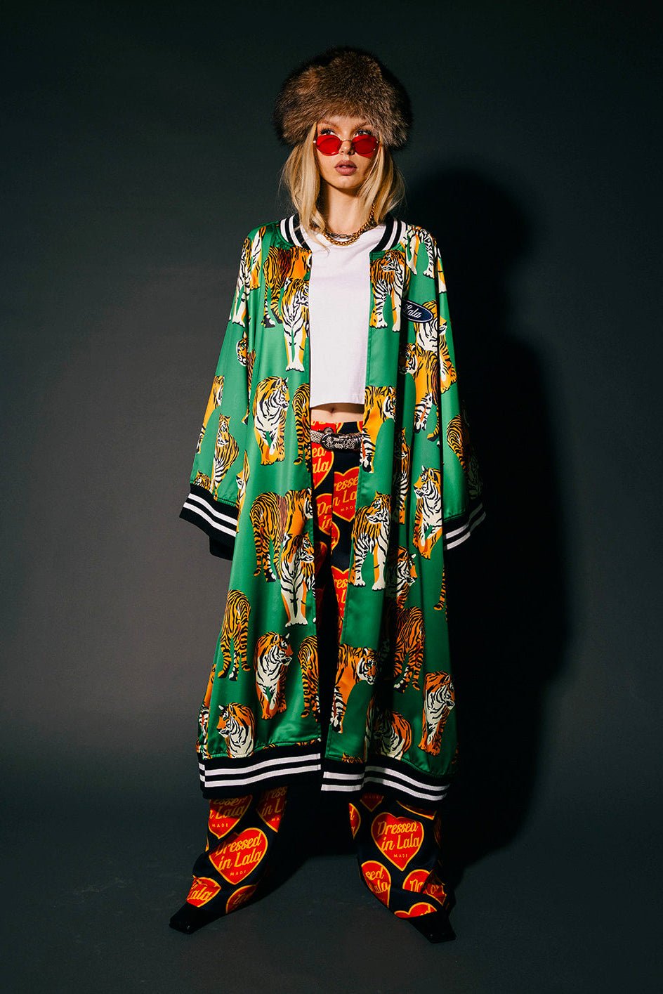 Tiger Tales on Green Kimono Bomber - Dressed in Lala