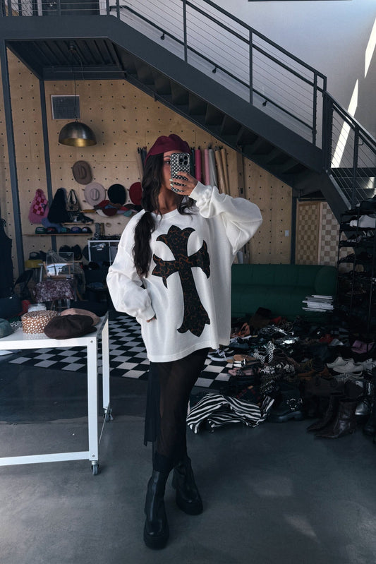 Till Forever Leopard Cross Oversized Thermal in White *RESTOCKED* - Dressed in Lala