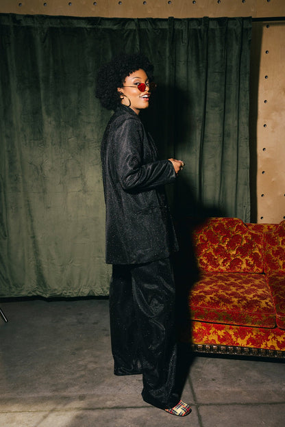 To The Disco Sparkle Boyfriend Blazer in Midnight - Dressed in Lala