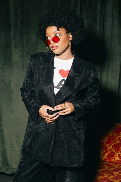 To The Disco Sparkle Boyfriend Blazer in Midnight - Dressed in Lala