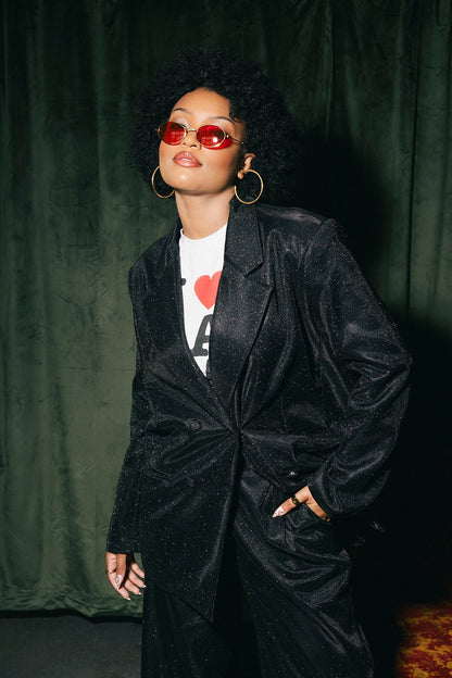 To The Disco Sparkle Boyfriend Blazer in Midnight - Dressed in Lala