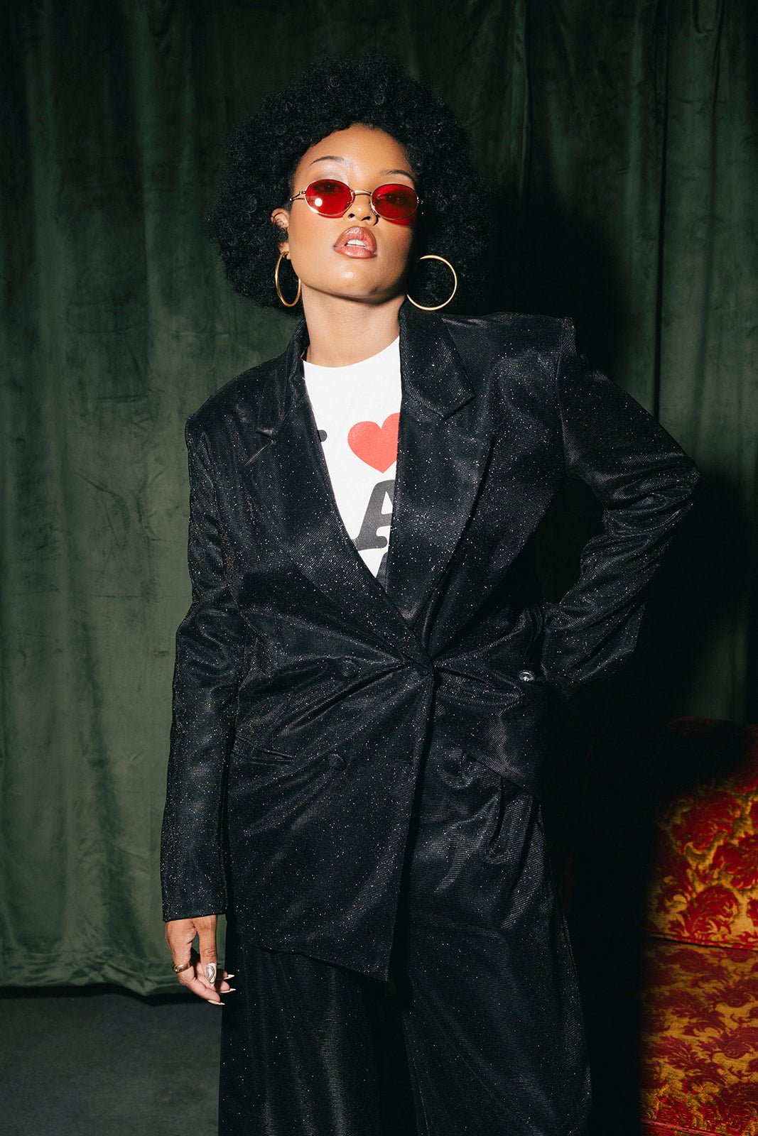 To The Disco Sparkle Boyfriend Blazer in Midnight - Dressed in Lala