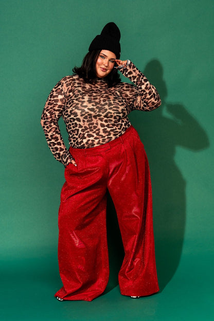 To The Disco Sparkle Wide Leg Trousers in Ruby Red - Dressed in Lala