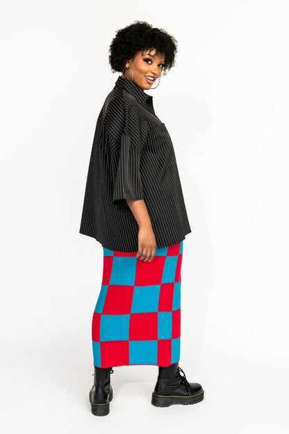 To The Stars Knit Skirt in Red + Blue Checkerboard - Dressed in Lala