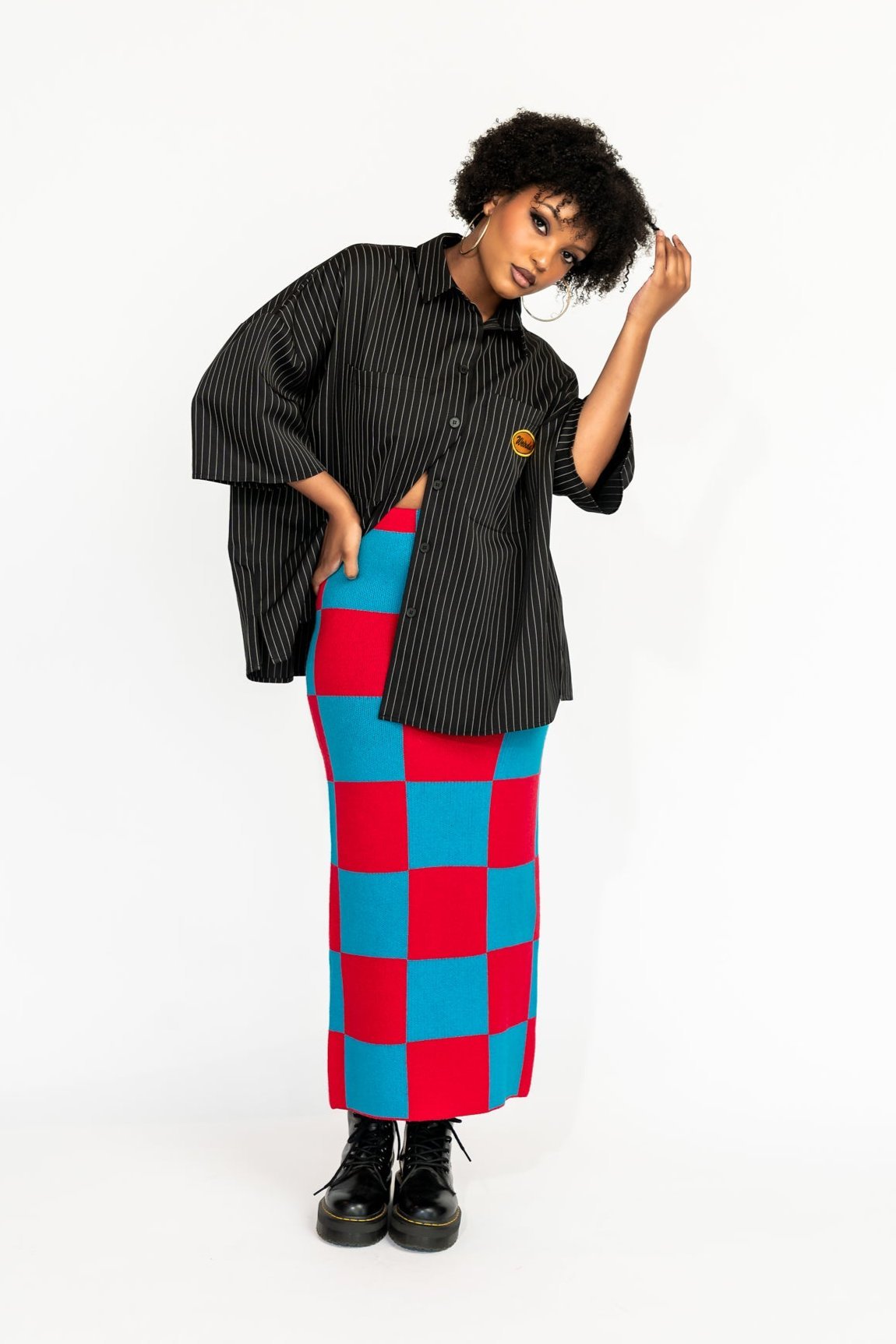 To The Stars Knit Skirt in Red + Blue Checkerboard - Dressed in Lala