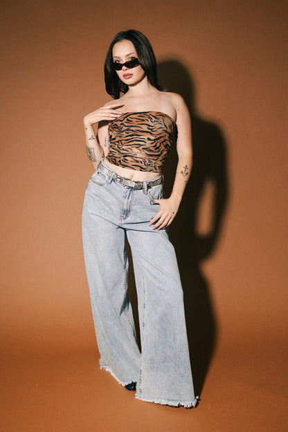 Tonight in Tokyo Mesh Tube Top in Tiger Stripes - Dressed in Lala