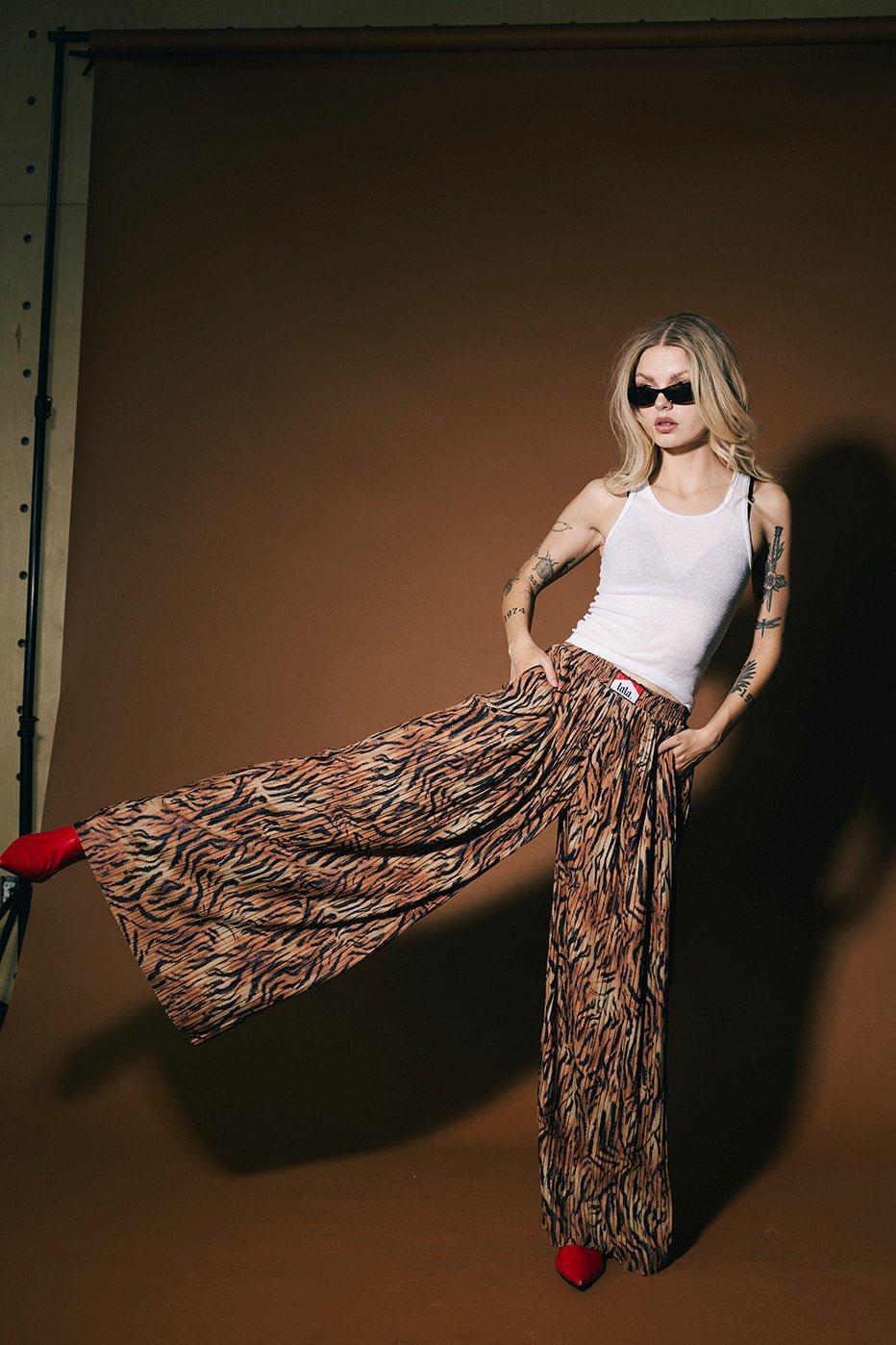 Total Knock Out Pleated Boxer Pants in Tiger Stripes - Dressed in Lala