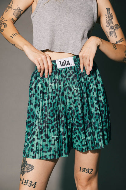 Total Knock Out Pleated Boxer Shorts in Emerald Leopard - Dressed in Lala