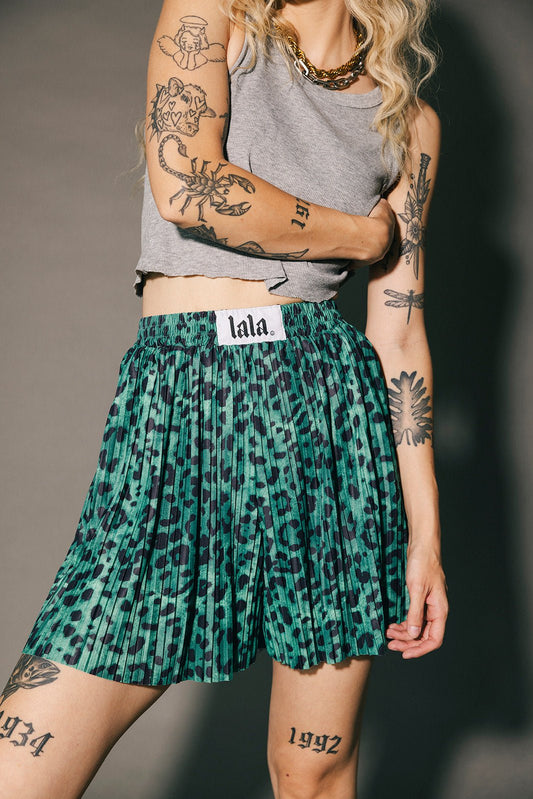 Total Knock Out Pleated Boxer Shorts in Emerald Leopard - Dressed in Lala