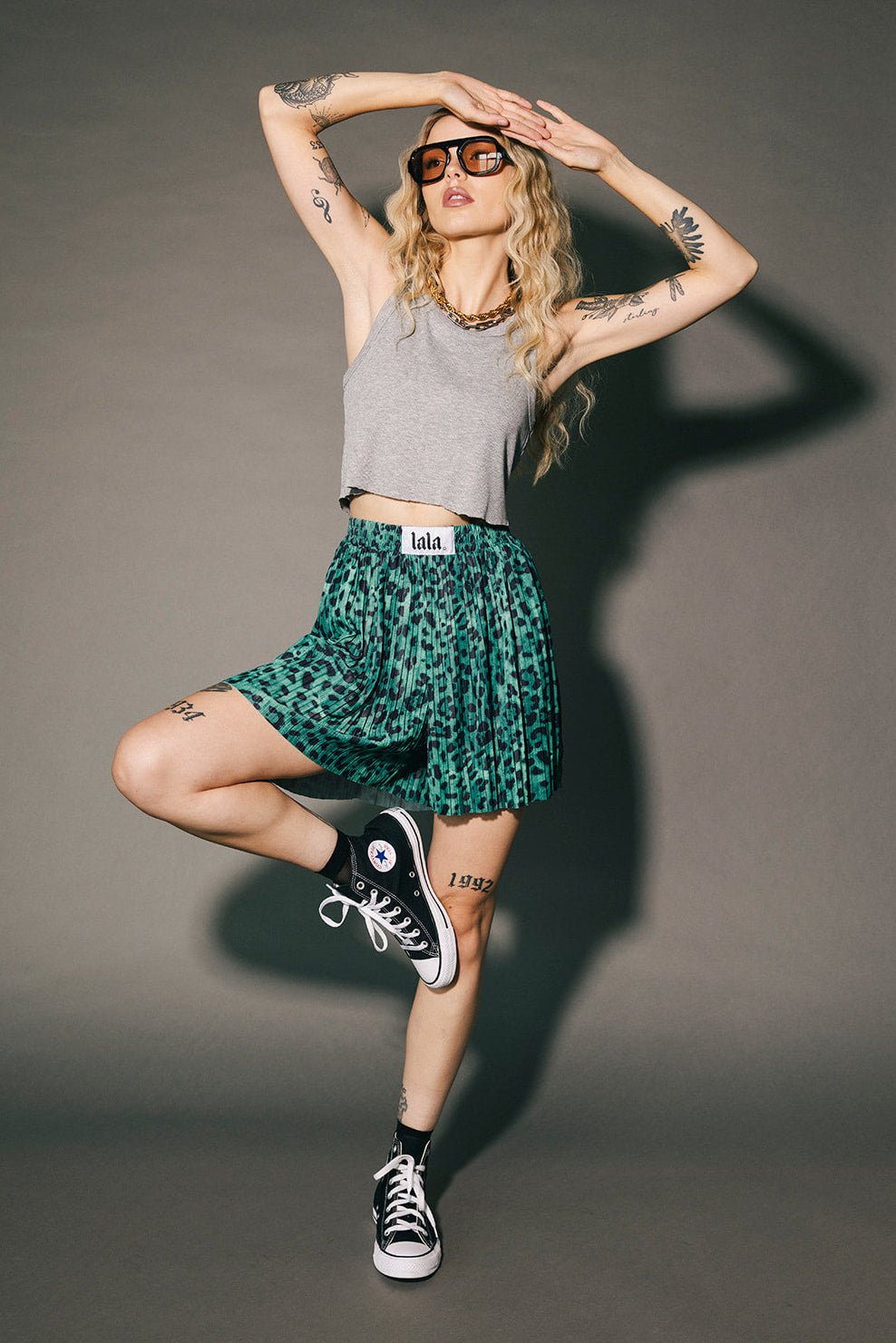 Total Knock Out Pleated Boxer Shorts in Emerald Leopard - Dressed in Lala
