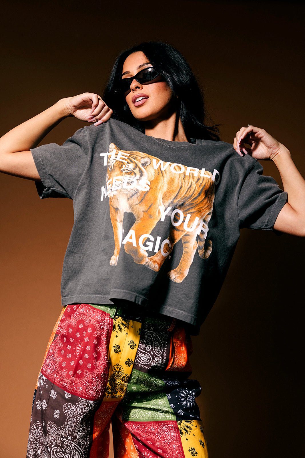 TWNYM Fierce Tiger Crop Tee in Charcoal – Dressed in Lala