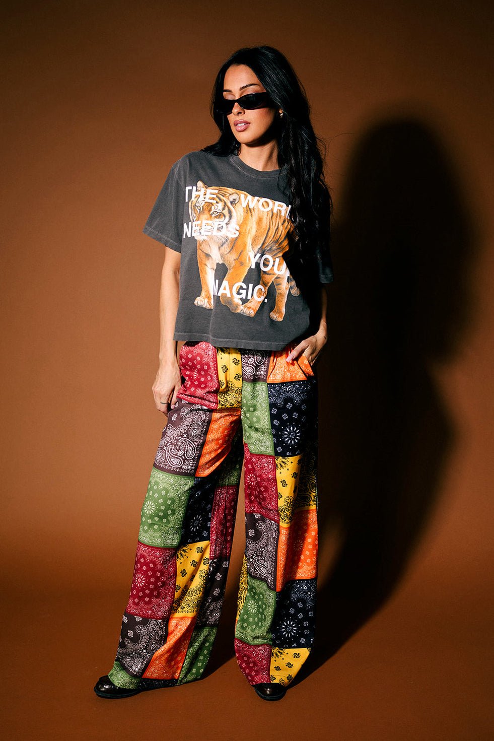 TWNYM Fierce Tiger Crop Tee in Charcoal - Dressed in Lala