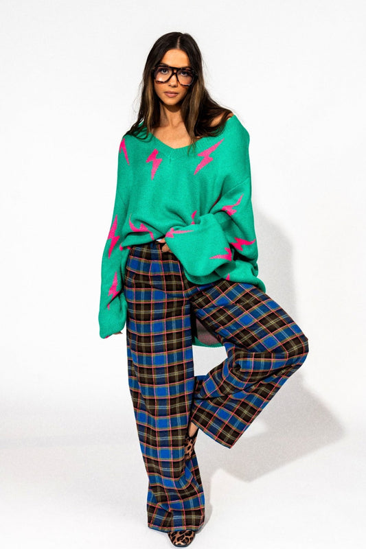 Ultra Lala Oversized Lightning Bolt Knit in Pink + Green - Dressed in Lala