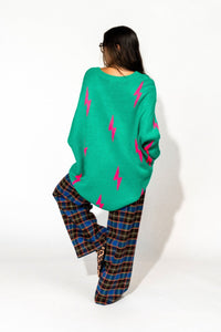 Ultra Lala Oversized Lightning Bolt Knit in Pink + Green