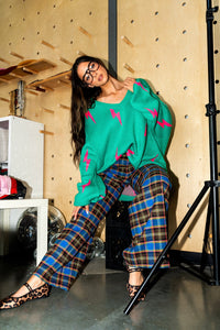 Ultra Lala Oversized Lightning Bolt Knit in Pink + Green