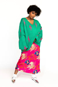 Ultra Lala Oversized Lightning Bolt Knit in Pink + Green