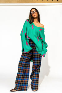 Ultra Lala Oversized Lightning Bolt Knit in Pink + Green