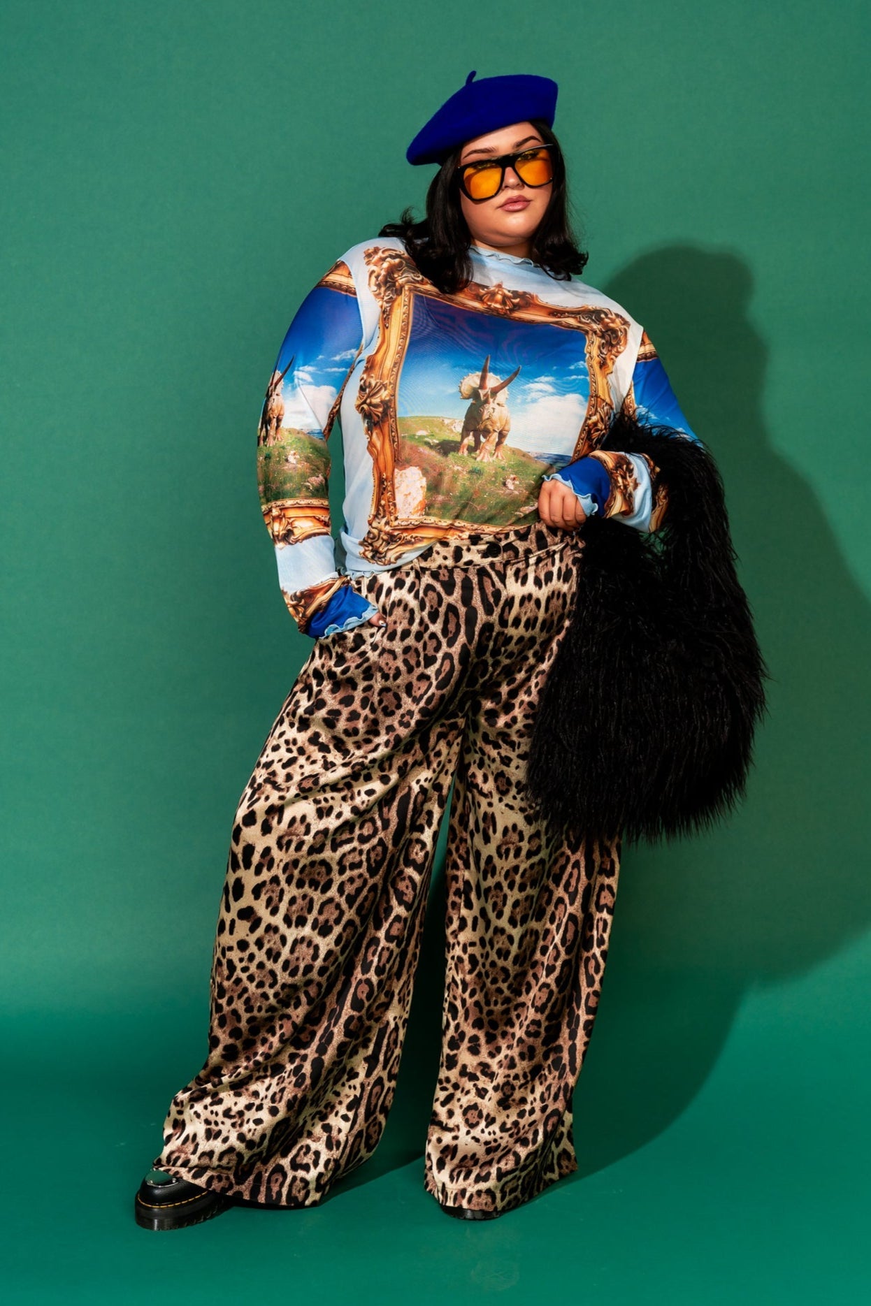 Wide Leg Satin Trousers in Here Kitty Kitty Leopard - Dressed in Lala