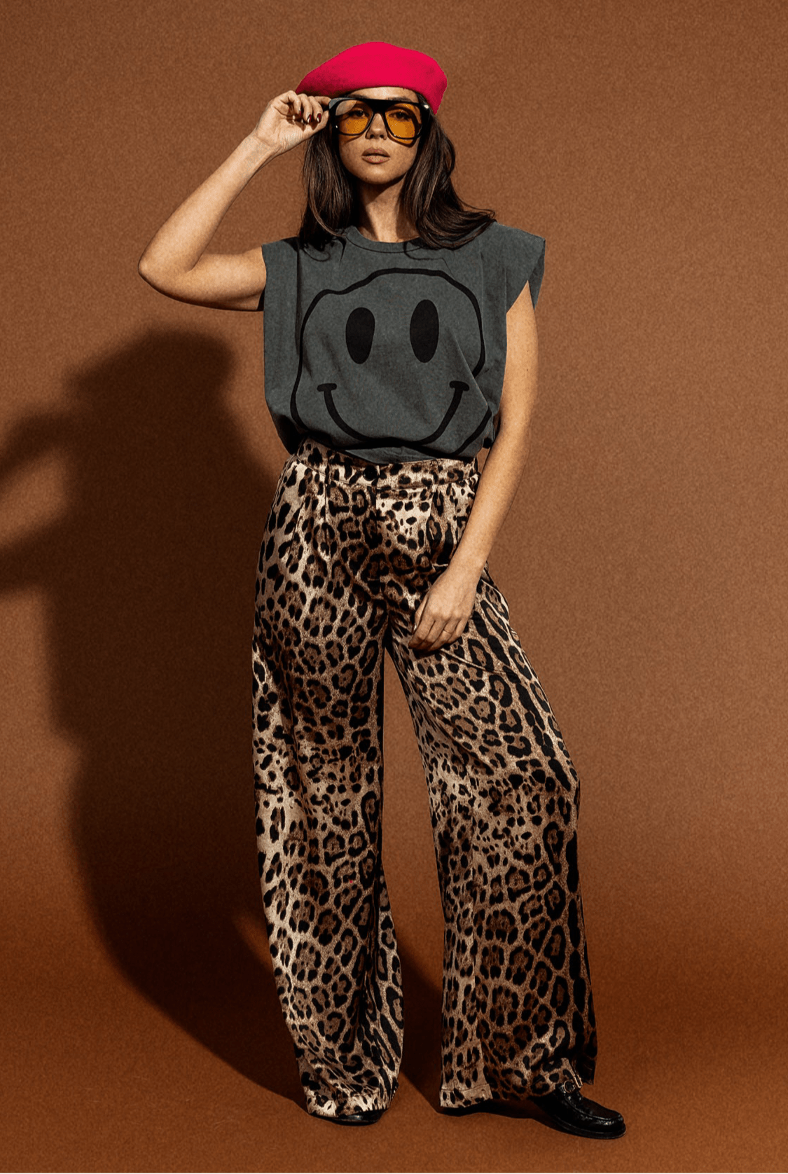 Wide Leg Satin Trousers in Here Kitty Kitty Leopard - Dressed in Lala