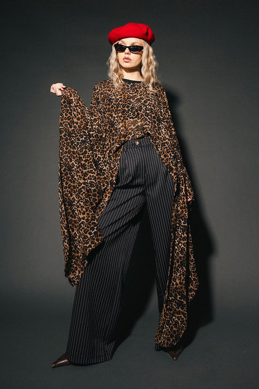 Wide Leg Trousers in Black Boss B*tch Pinstripe *RESTOCKED* - Dressed in Lala