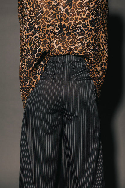Wide Leg Trousers in Black Boss B*tch Pinstripe *RESTOCKED* - Dressed in Lala