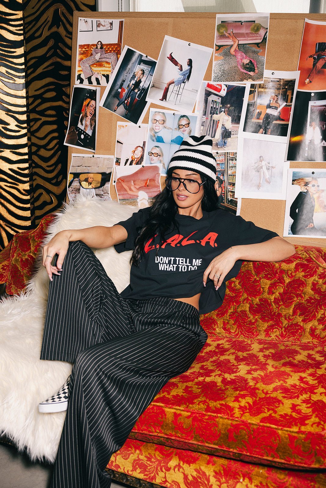 Wide Leg Trousers in Black Boss B*tch Pinstripe *RESTOCKING SOON* - Dressed in Lala