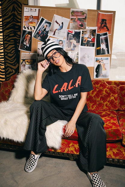 Wide Leg Trousers in Black Boss B*tch Pinstripe *RESTOCKING SOON* - Dressed in Lala