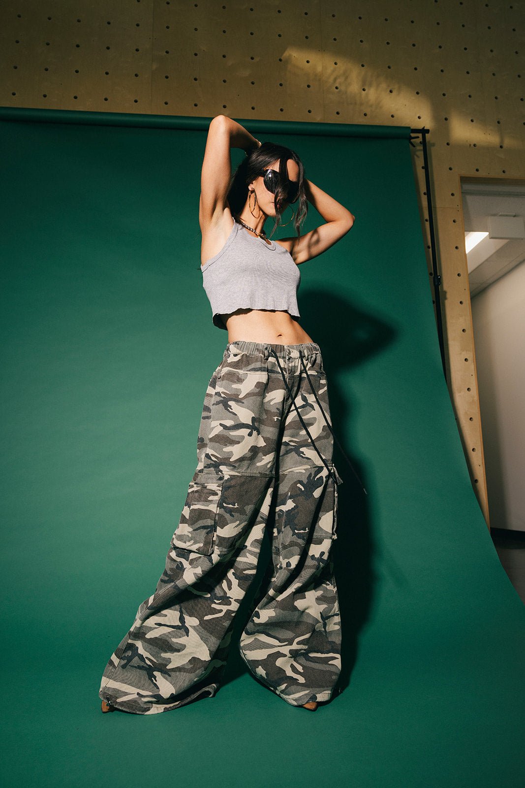You Don't Own Me Ultra Wide Leg Cargo Pants in Camo - Dressed in Lala