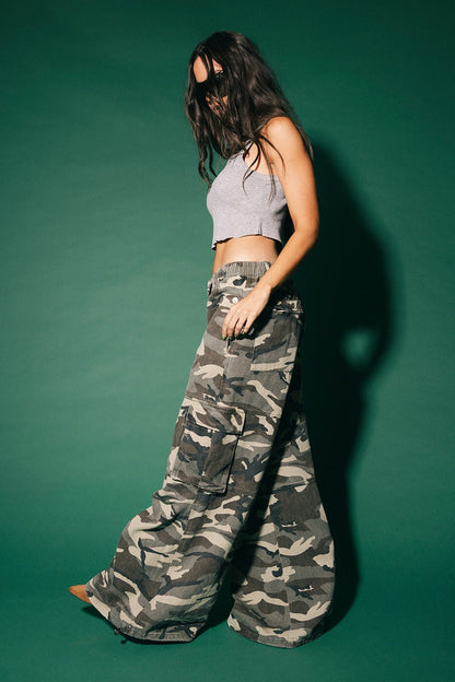 You Don't Own Me Ultra Wide Leg Cargo Pants in Camo - Dressed in Lala