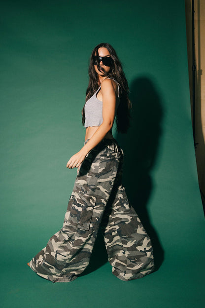 You Don't Own Me Ultra Wide Leg Cargo Pants in Camo - Dressed in Lala