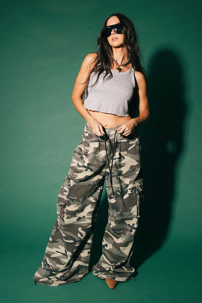 You Don't Own Me Ultra Wide Leg Cargo Pants in Camo - Dressed in Lala