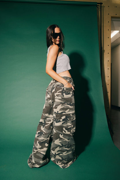 You Don't Own Me Ultra Wide Leg Cargo Pants in Camo - Dressed in Lala