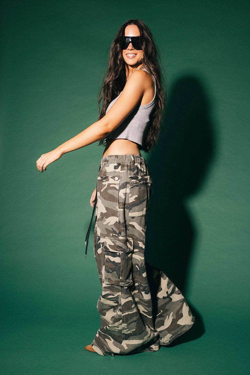 You Don't Own Me Ultra Wide Leg Cargo Pants in Camo - Dressed in Lala