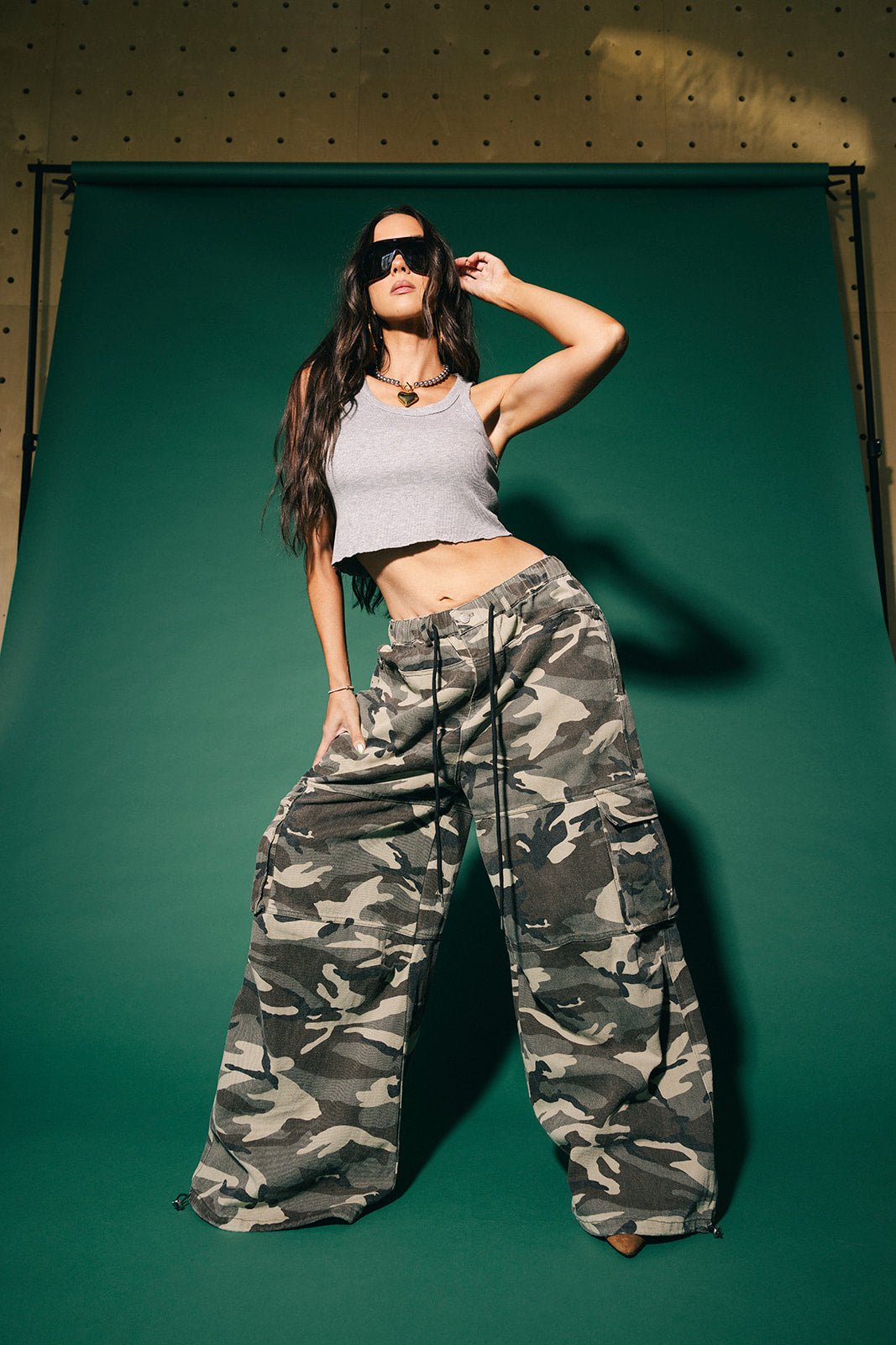 You Don't Own Me Ultra Wide Leg Cargo Pants in Camo - Dressed in Lala