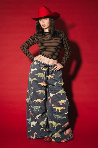 You Don't Own Me Ultra Wide Leg Cargo Pants in Dino Delirium - Dressed in Lala