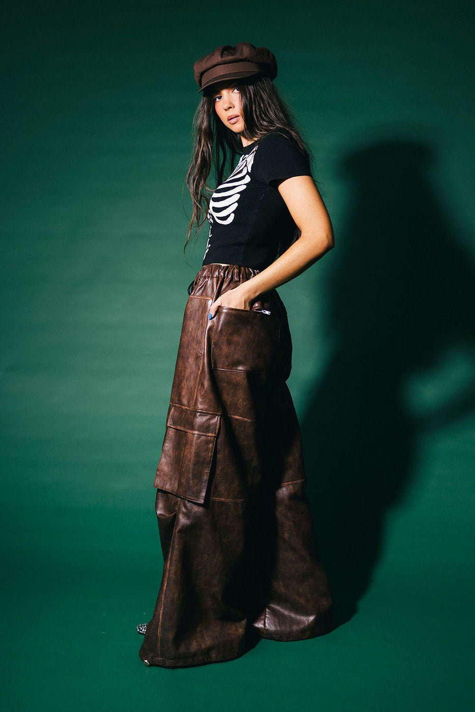 You Don't Own Me Ultra Wide Leg Cargo Pants in Distressed Vegan Leather - Dressed in Lala