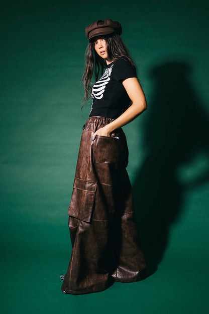 You Don't Own Me Ultra Wide Leg Cargo Pants in Distressed Vegan Leather - Dressed in Lala