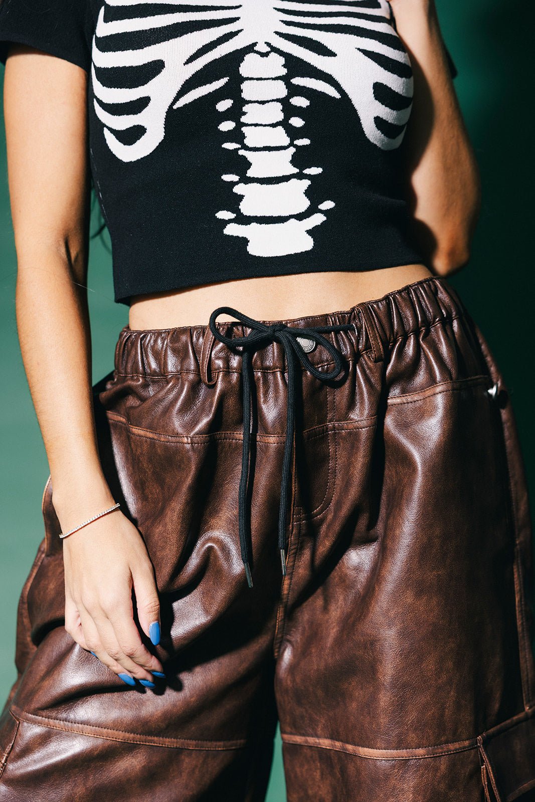 You Don't Own Me Ultra Wide Leg Cargo Pants in Distressed Vegan Leather - Dressed in Lala
