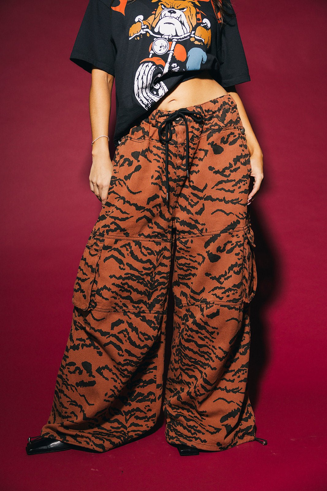 You Don't Own Me Ultra Wide Leg Cargo Pants in Tiger Stripes - Dressed in Lala